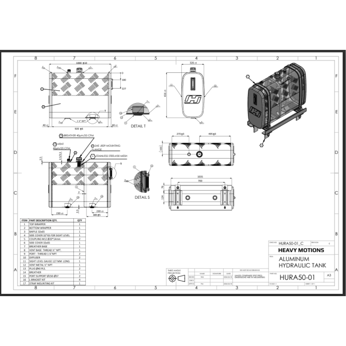 50-Gal Upright Aluminum Hydraulic Tank
