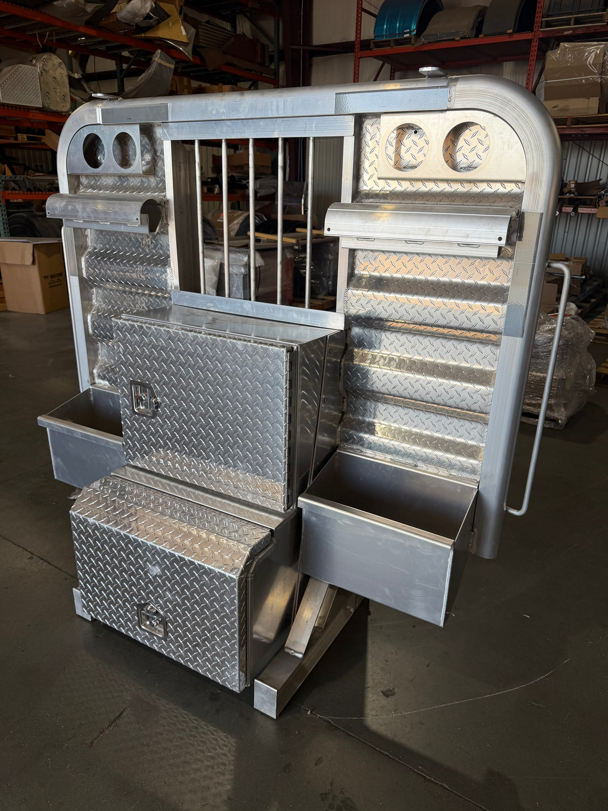 Heavy-Duty Aluminum Headache Rack with Dual Toolboxes!