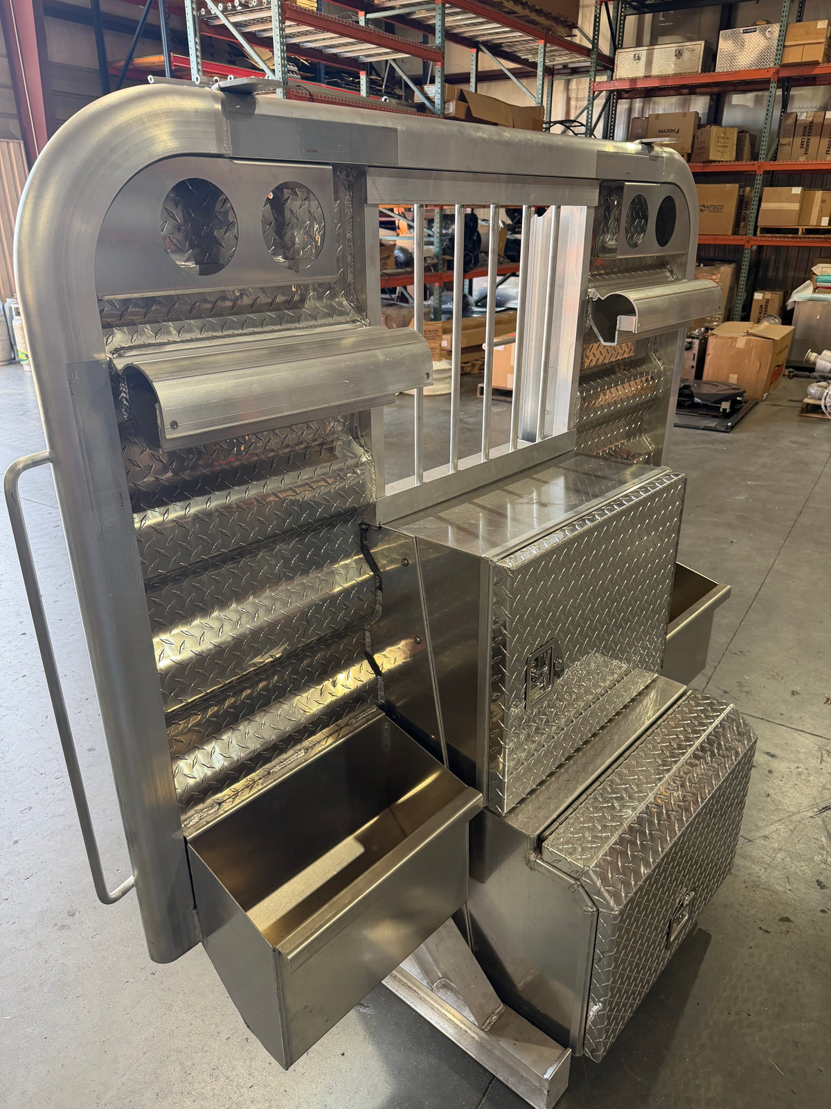 Heavy-Duty Aluminum Headache Rack with Dual Toolboxes!